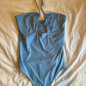 Ruched Halter Bodysuit in Blue, Abercrombie and Fitch, Size Medium